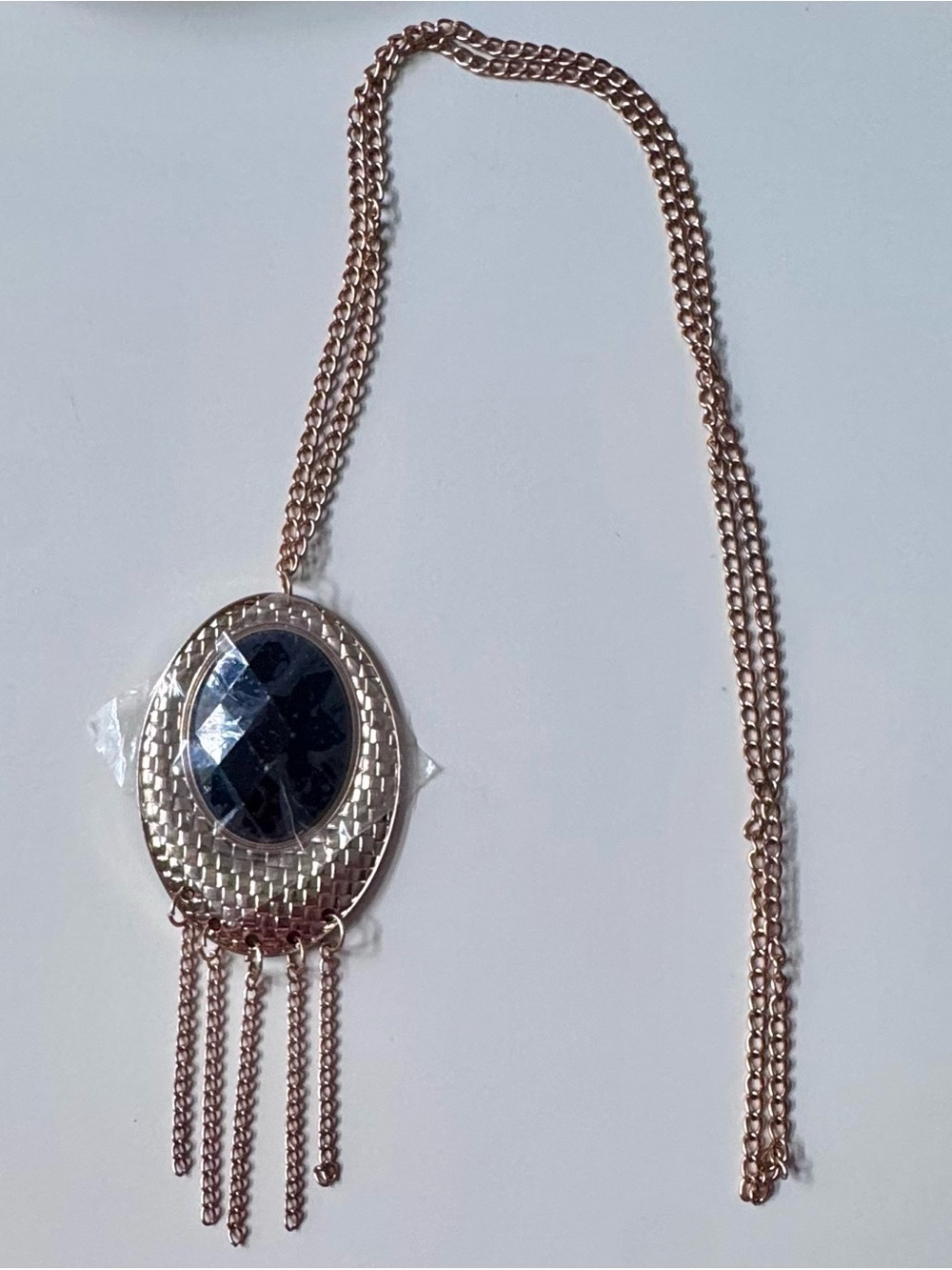 Gold-Tone Pendant Necklace with Black Faceted Stone